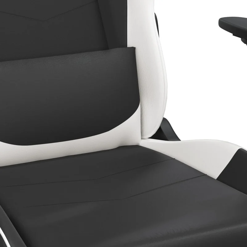Fauteuil de bureau chaise gaming sur roulettes avec repose-pieds en PVC noir et blanc DEC025748