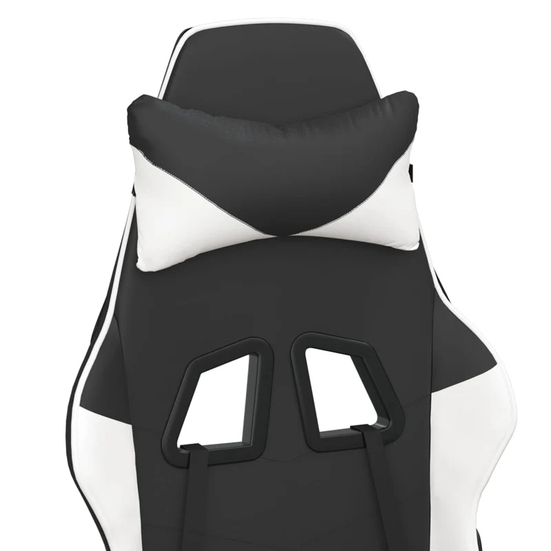 Fauteuil de bureau chaise gaming sur roulettes avec repose-pieds en PVC noir et blanc DEC025748