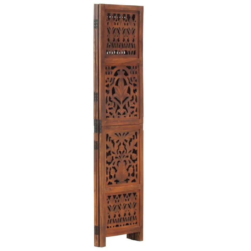 Paravent séparateur de pièce cloison 3 panneaux motifs sculptés à la main 120 x 165cm bois manguier marron DEC030772