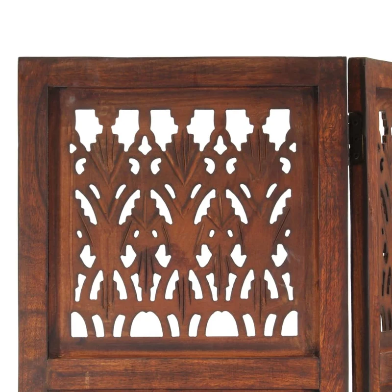 Paravent séparateur de pièce cloison 3 panneaux motifs sculptés à la main 120 x 165cm bois manguier marron DEC030772