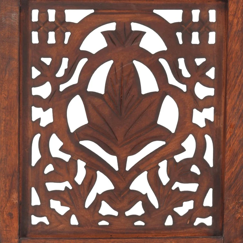 Paravent séparateur de pièce cloison 3 panneaux motifs sculptés à la main 120 x 165cm bois manguier marron DEC030772
