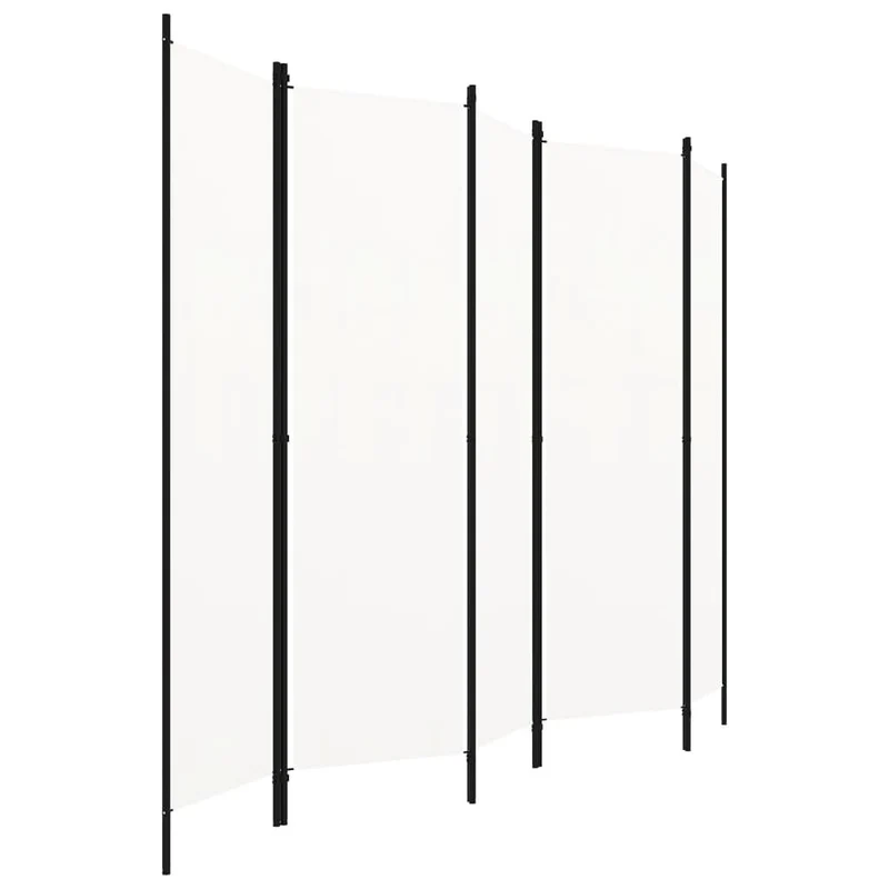 Paravent séparateur de pièce cloison 5 panneaux 250 x 180 cm en tissu blanc et fer DEC030945