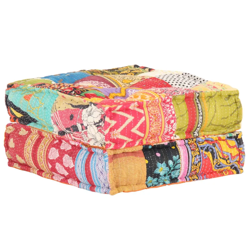 Coussin de sol pouf repose-pieds 60x70x36 cm en tissu patchwork DEC021303
