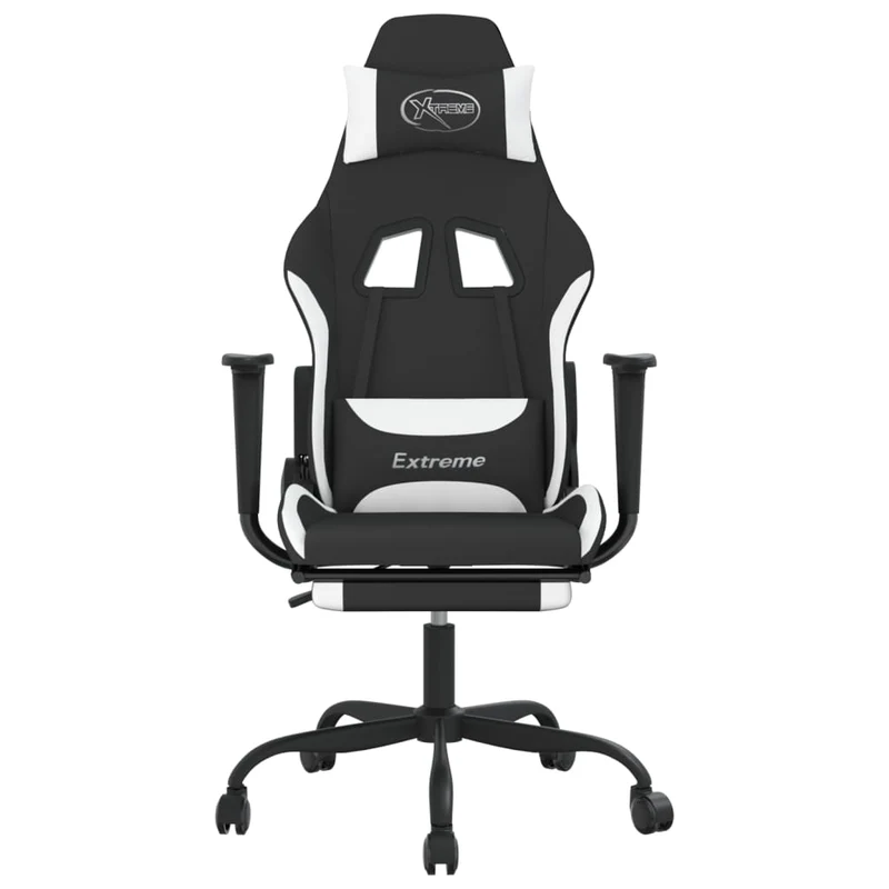 Fauteuil de bureau chaise gaming avec coussin lombaire avec repose-pieds en tissu blanc et noir DEC025834