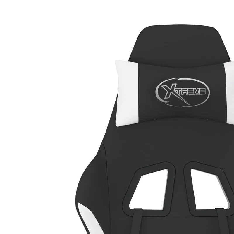 Fauteuil de bureau chaise gaming avec coussin lombaire avec repose-pieds en tissu blanc et noir DEC025834