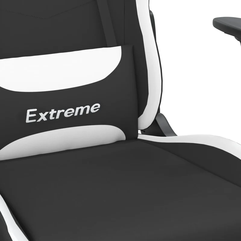 Fauteuil de bureau chaise gaming avec coussin lombaire avec repose-pieds en tissu blanc et noir DEC025834