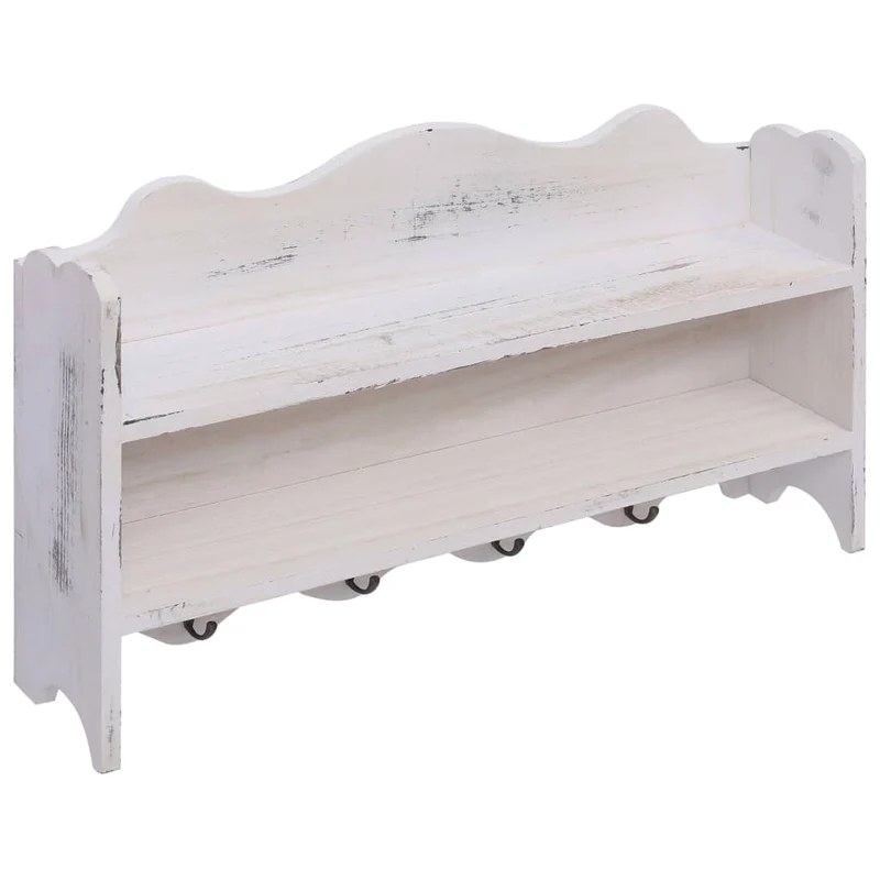Porte-manteau mural étagère en bois blanc avec 4 crochets 50x10x30 cm Bois DEC024214