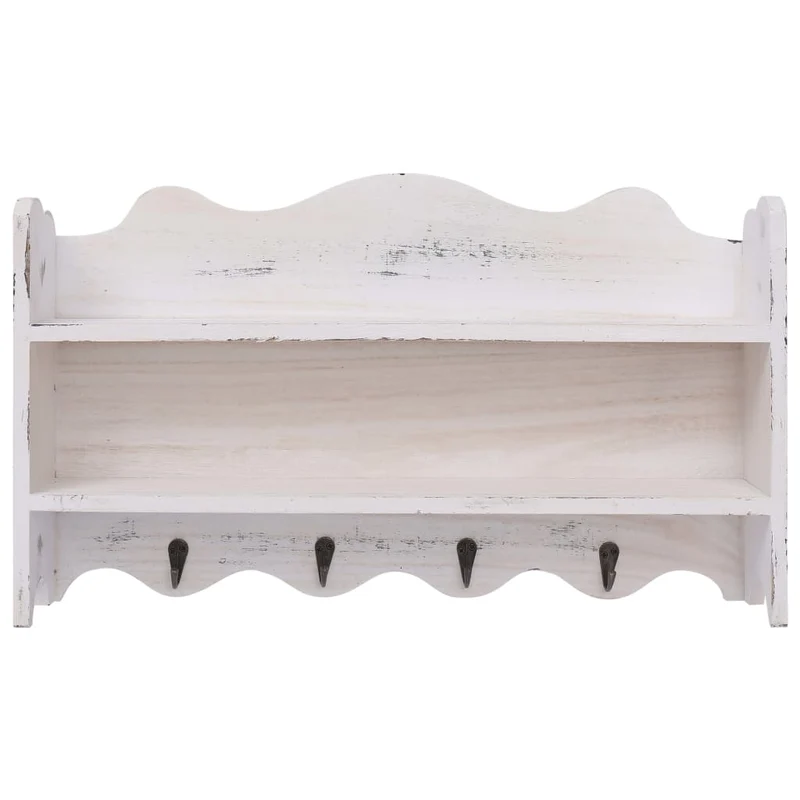 Porte-manteau mural étagère en bois blanc avec 4 crochets 50x10x30 cm Bois DEC024214