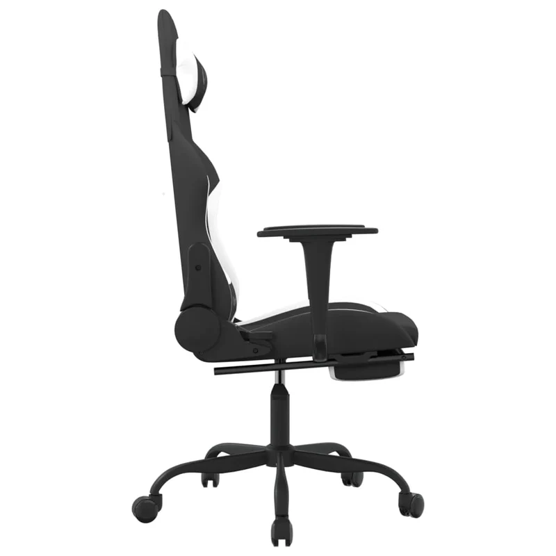 Fauteuil de bureau chaise gaming sur roulettes avec repose-pieds en tissu noir et blanc DEC025749