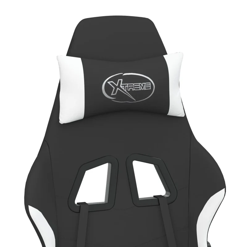 Fauteuil de bureau chaise gaming sur roulettes avec repose-pieds en tissu noir et blanc DEC025749