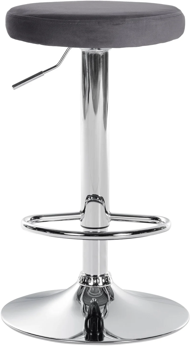 Tabouret de bar x1 design simple hauteur réglable revêtement en velours gris foncé pieds en métal aspect chromé 10_0005348
