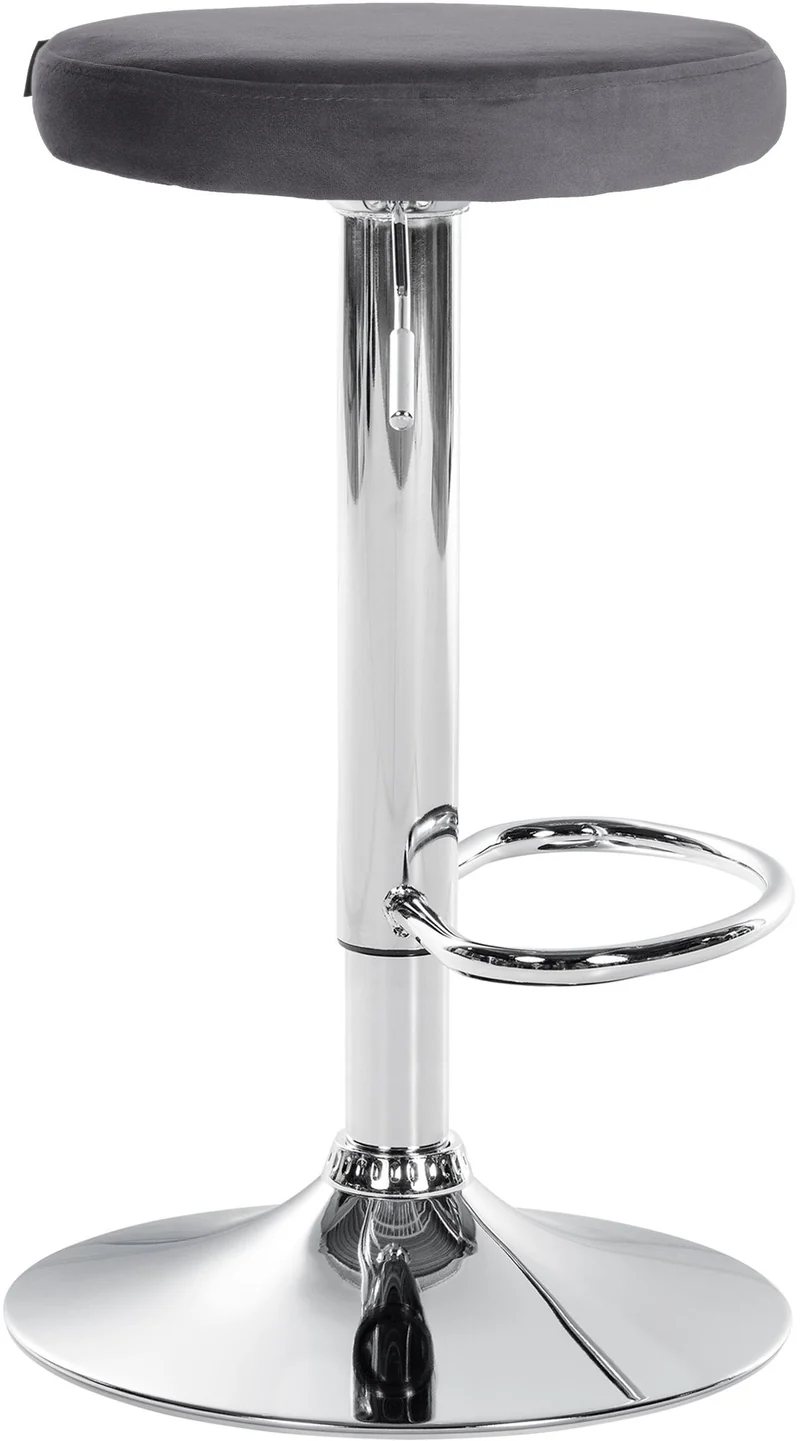 Tabouret de bar x1 design simple hauteur réglable revêtement en velours gris foncé pieds en métal aspect chromé 10_0005348