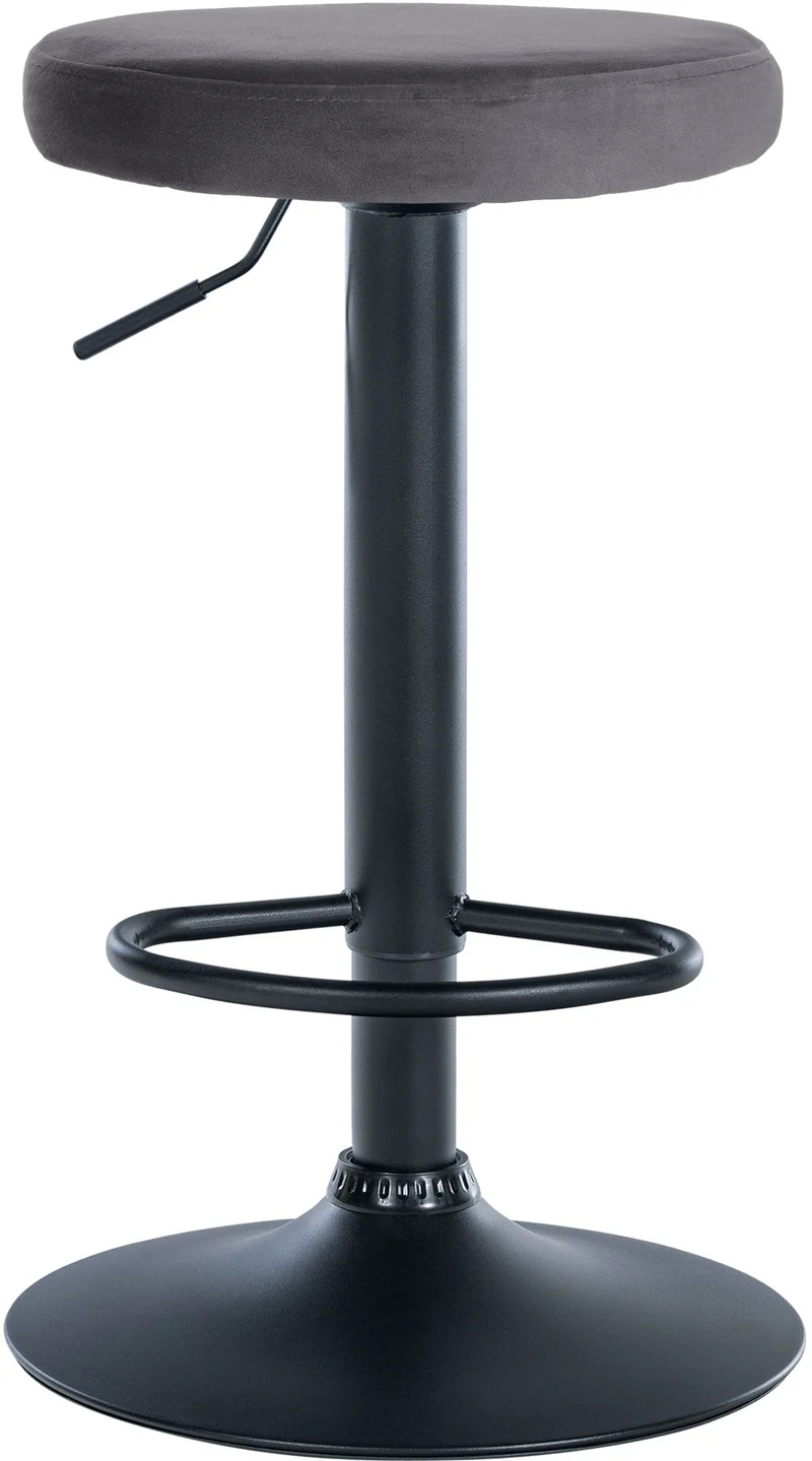 Tabouret de bar x1 design simple hauteur réglable revêtement en velours gris foncé pieds en métal noir 10_0005352