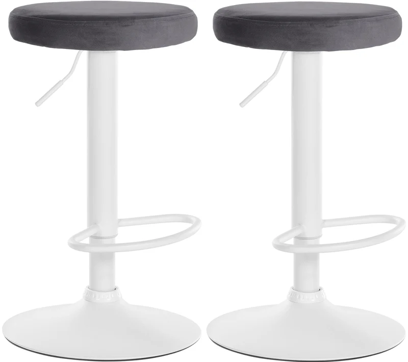 Lot de 2 tabourets de bar avec assise en tissu velours gris foncé et cadre métal blanc TDB10699