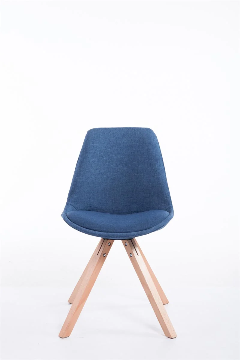 Chaise de salle à manger design scandinave en tissu bleu et pieds en bois clair forme carré 10_0003455