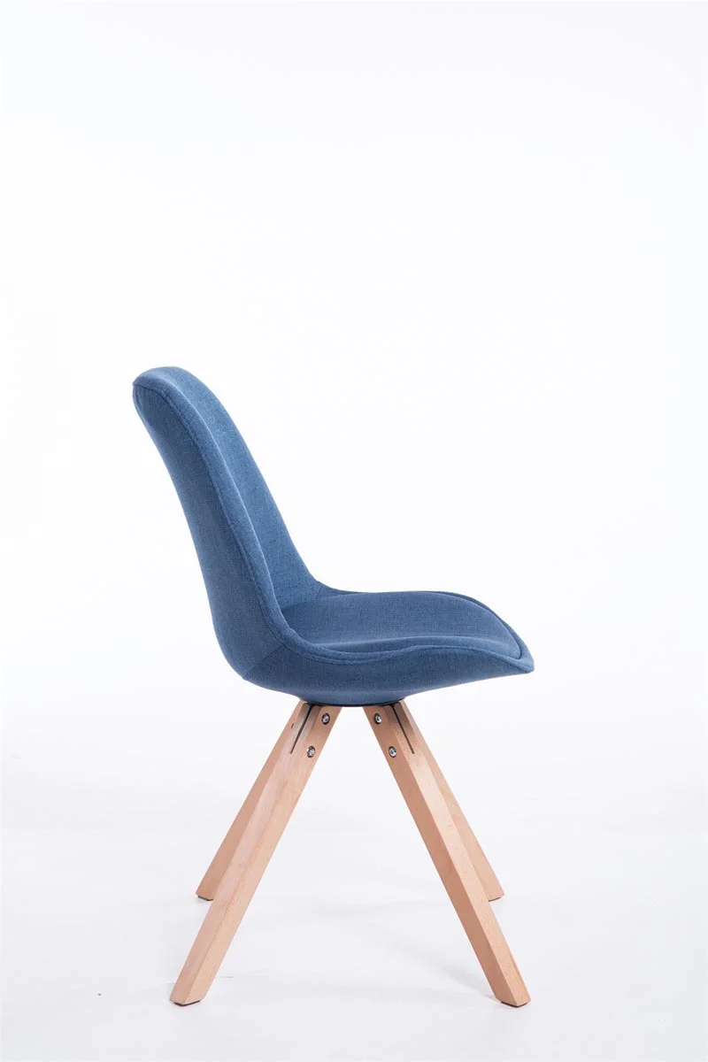 Chaise de salle à manger design scandinave en tissu bleu et pieds en bois clair forme carré 10_0003455