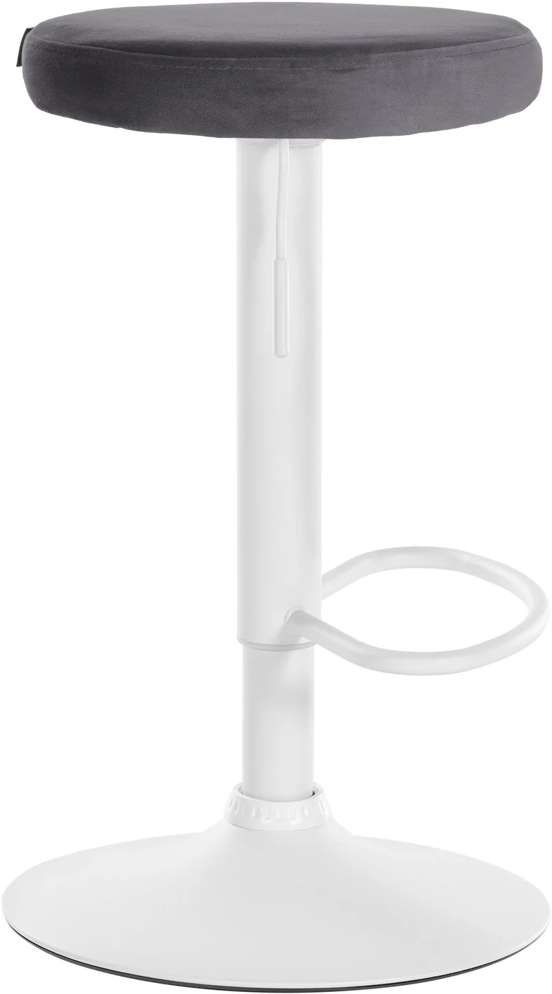 Tabouret de bar x1 design simple hauteur réglable revêtement en velours gris foncé pieds en métal blanc 10_0005356