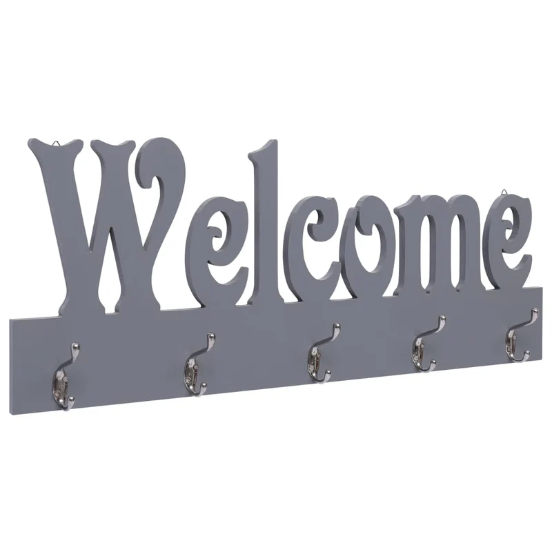 Porte-manteau mural en MDF gris WELCOME avec 5 crochets 74x29,5 cm DEC024227