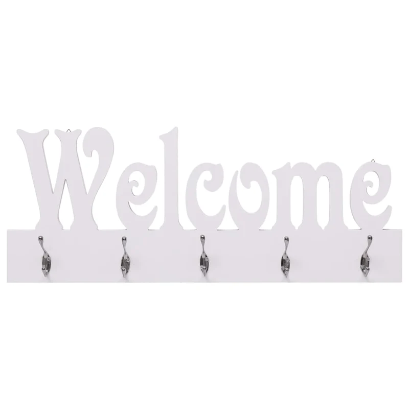 Porte-manteau mural en MDF blanc motif WELCOME avec 4 crochets 74x29,5 cm DEC024226