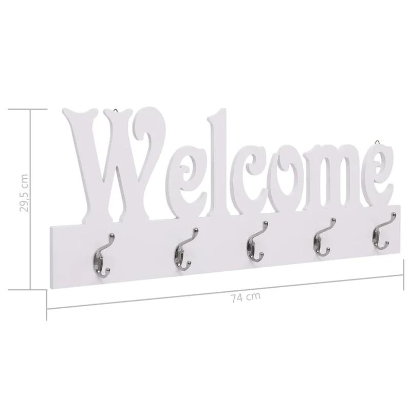 Porte-manteau mural en MDF blanc motif WELCOME avec 4 crochets 74x29,5 cm DEC024226