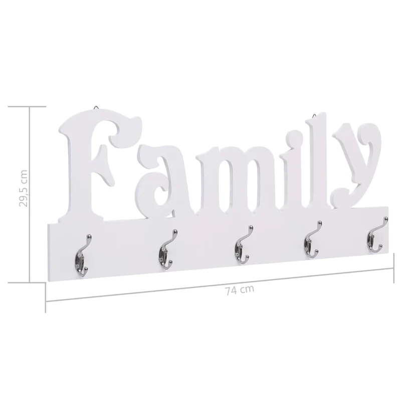 Porte-manteau mural en MDF motif FAMILY avec 5 crochets 74x29,5 cm DEC024224