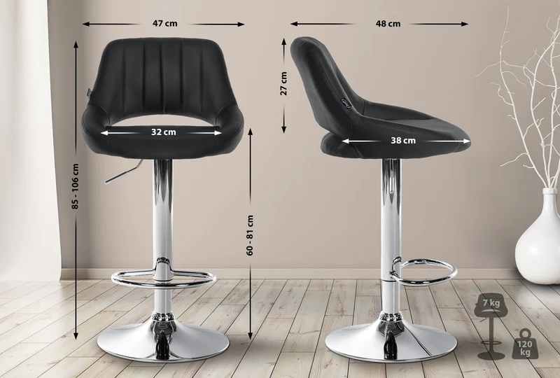 Lot de 2 tabourets de bar avec repose-pieds en forme d'arc assise en similicuir noir cadre en métal TDB10753