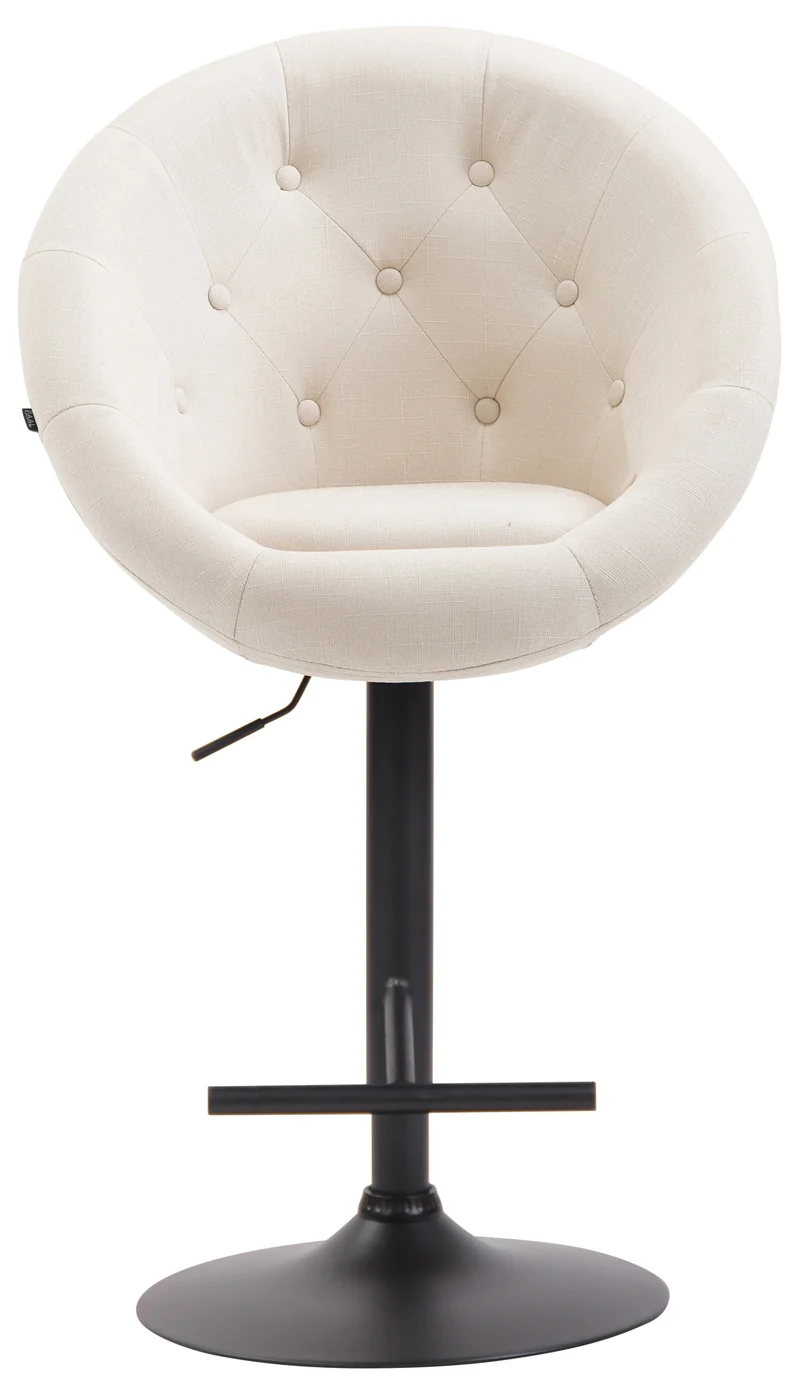 Tabouret de bar design moderne forme œuf capitonné avec repose-pieds en métal noir tissu crème TDB10323