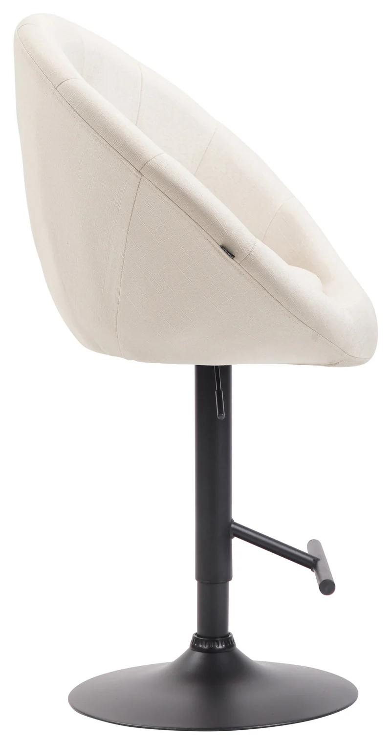 Tabouret de bar design moderne forme œuf capitonné avec repose-pieds en métal noir tissu crème TDB10323