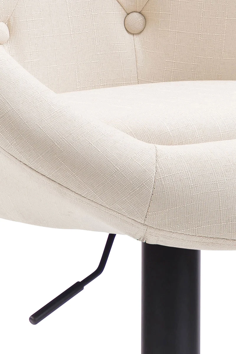 Tabouret de bar design moderne forme œuf capitonné avec repose-pieds en métal noir tissu crème TDB10323