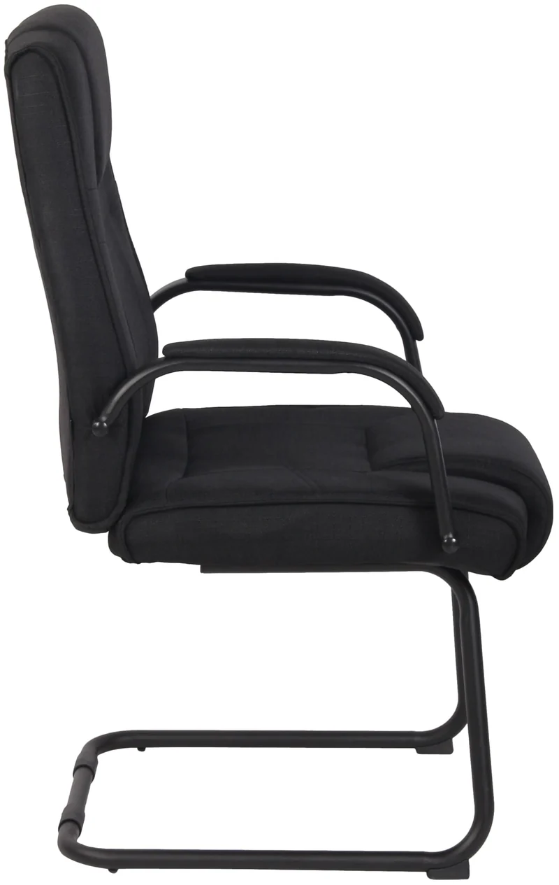 Fauteuil de bureau sans roulettes accoudoirs chaise visiteur charge maximale 180 kg en tissu noir cadre en métal noir BUR10723