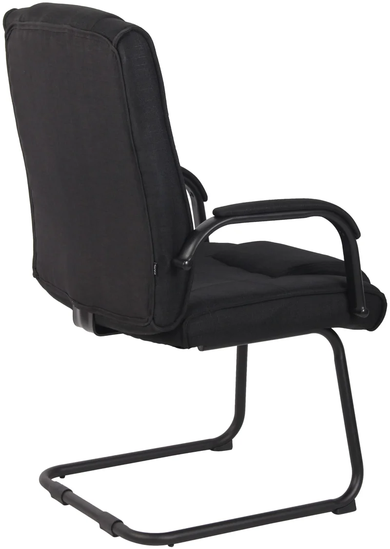 Fauteuil de bureau sans roulettes accoudoirs chaise visiteur charge maximale 180 kg en tissu noir cadre en métal noir BUR10723