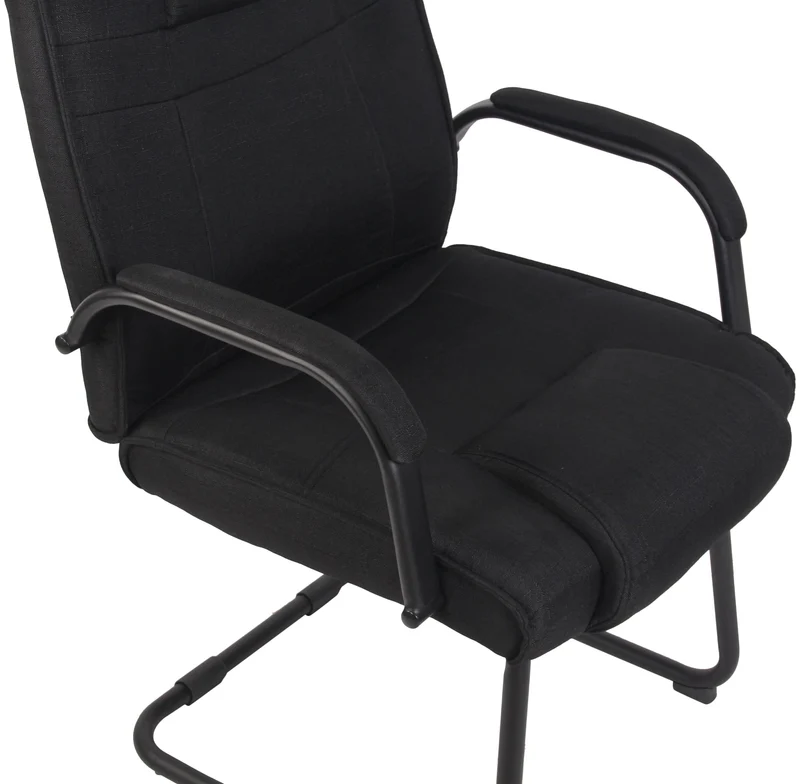 Fauteuil de bureau sans roulettes accoudoirs chaise visiteur charge maximale 180 kg en tissu noir cadre en métal noir BUR10723