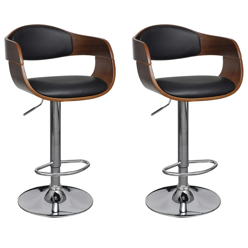 Lot de 2 tabourets de bar chaises hautes design rétro en bois courbé et PVC noir DEC029793