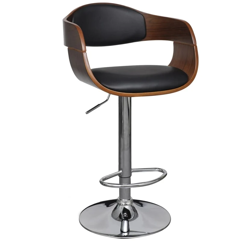 Lot de 2 tabourets de bar chaises hautes design rétro en bois courbé et PVC noir DEC029793
