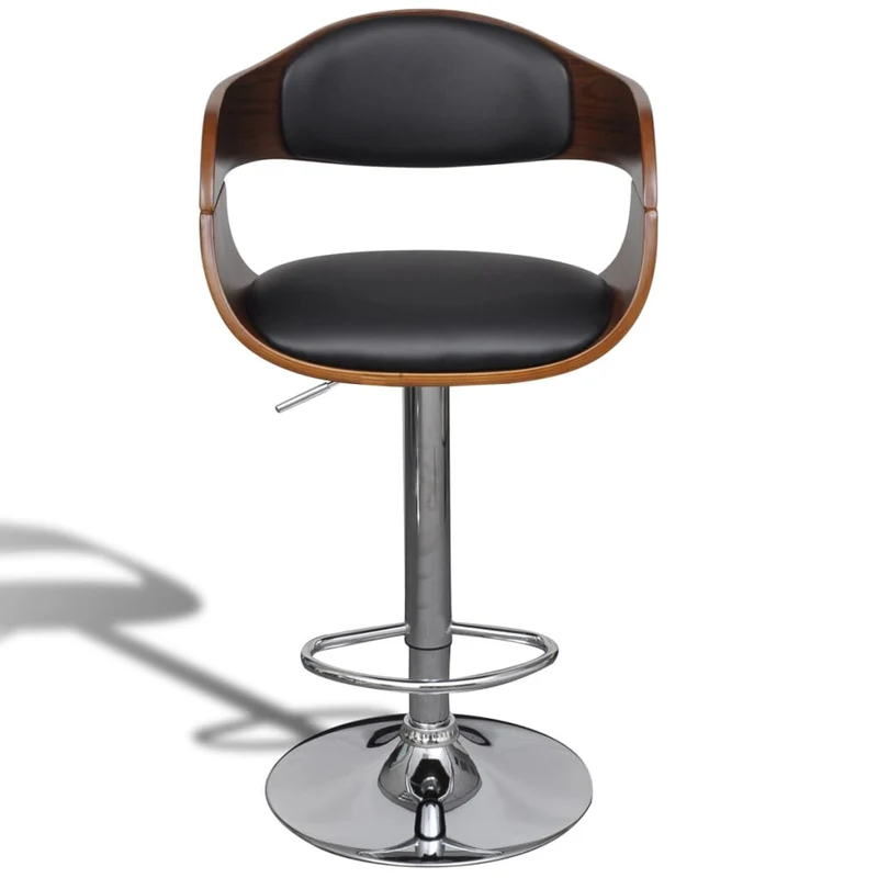 Lot de 2 tabourets de bar chaises hautes design rétro en bois courbé et PVC noir DEC029793