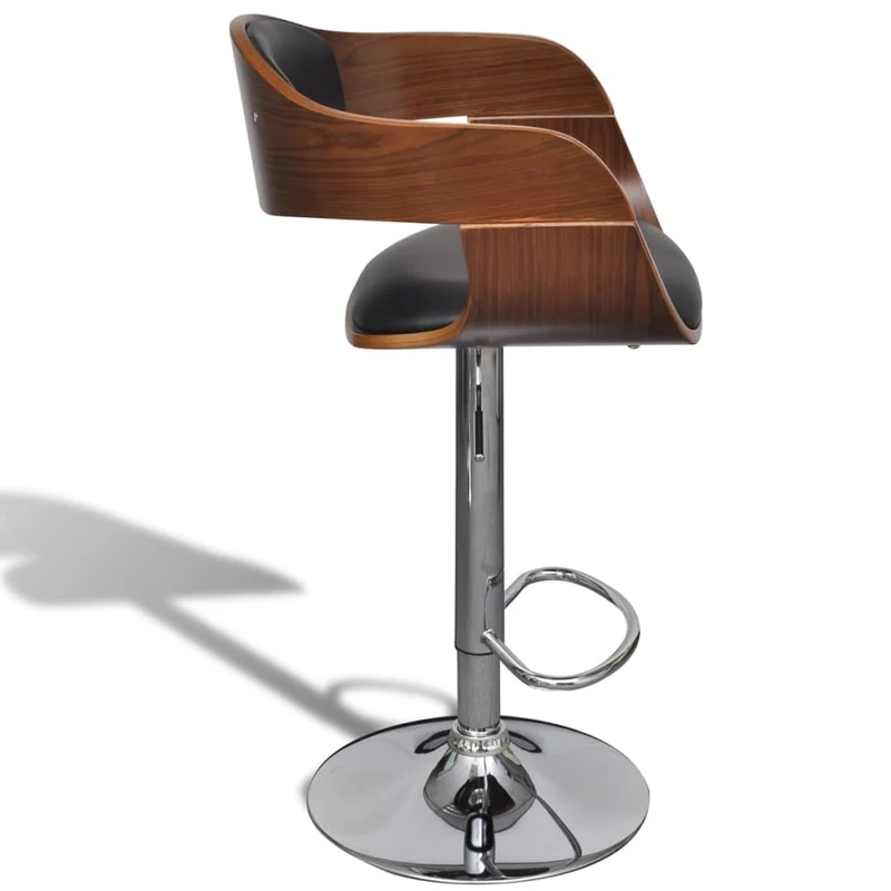 Lot de 2 tabourets de bar chaises hautes design rétro en bois courbé et PVC noir DEC029793