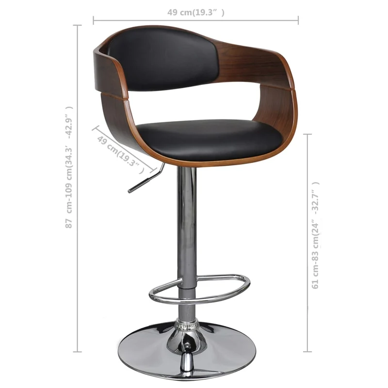 Lot de 2 tabourets de bar chaises hautes design rétro en bois courbé et PVC noir DEC029793