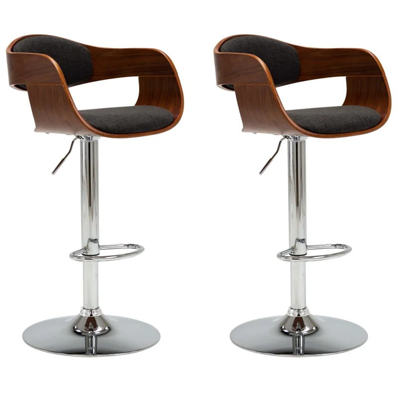 Tabourets de bar x2 chaises haute rétro en bois courbé et tissu gris et métal DEC029393