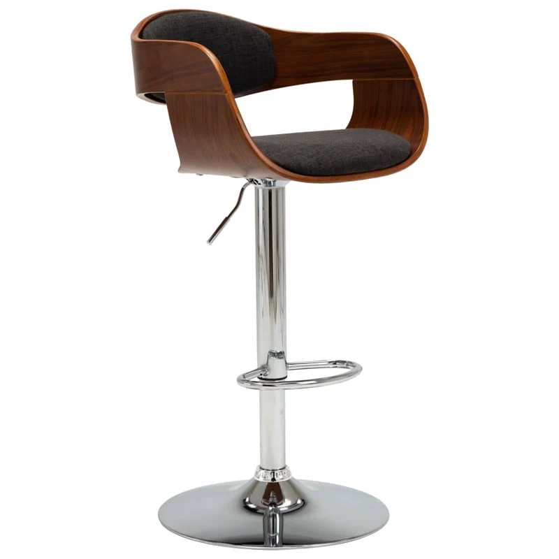 Tabourets de bar x2 chaises haute rétro en bois courbé et tissu gris et métal DEC029393
