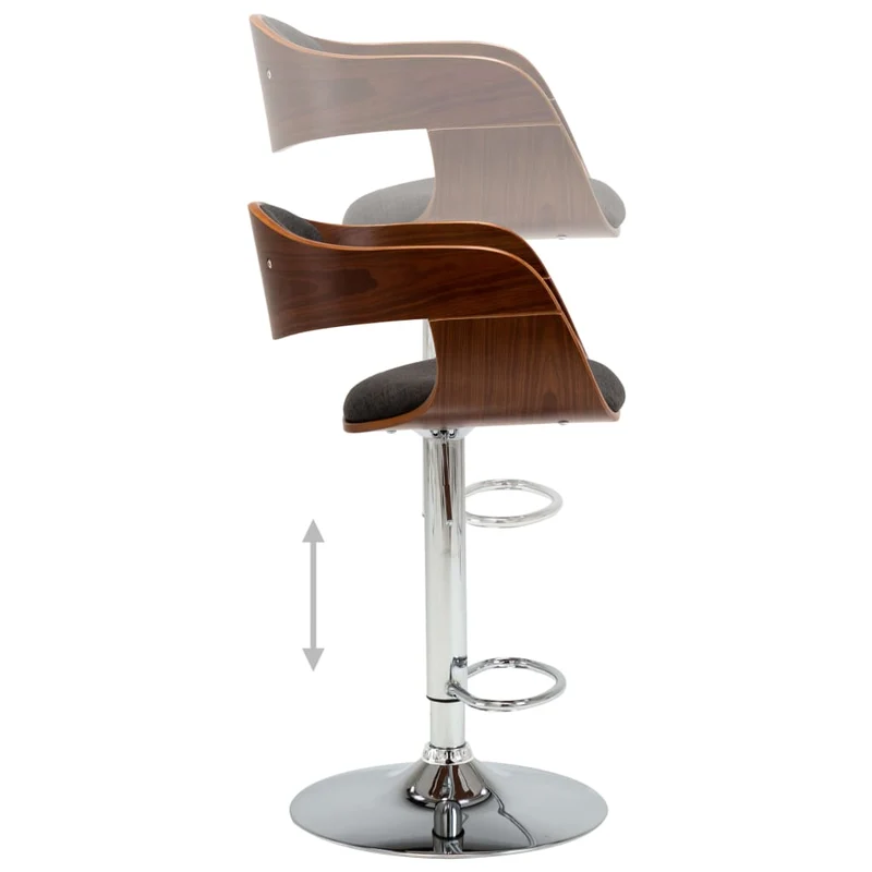 Tabourets de bar x2 chaises haute rétro en bois courbé et tissu gris et métal DEC029393