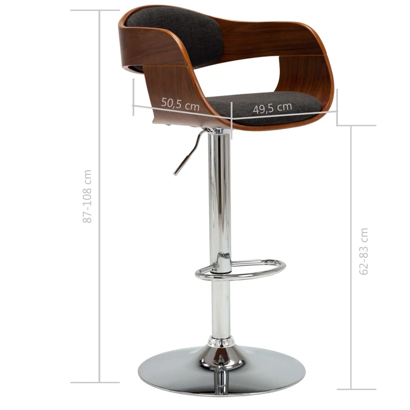 Tabourets de bar x2 chaises haute rétro en bois courbé et tissu gris et métal DEC029393