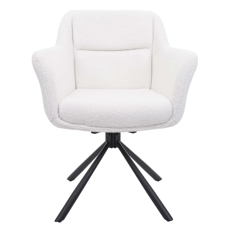 Lot de 2 chaises de salle à manger avec accoudoirs siège pivotant en tissu bouclé blanc 04_0007364