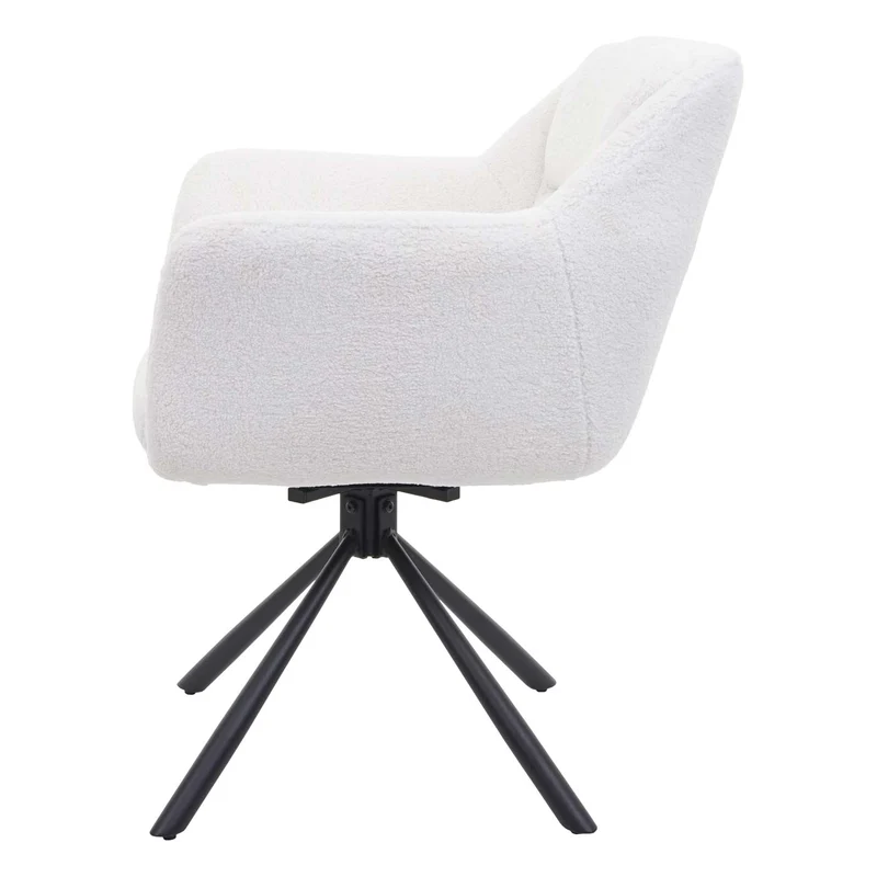 Lot de 2 chaises de salle à manger avec accoudoirs siège pivotant en tissu bouclé blanc 04_0007364