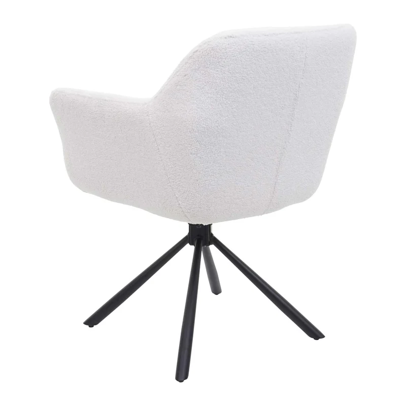 Lot de 2 chaises de salle à manger avec accoudoirs siège pivotant en tissu bouclé blanc 04_0007364