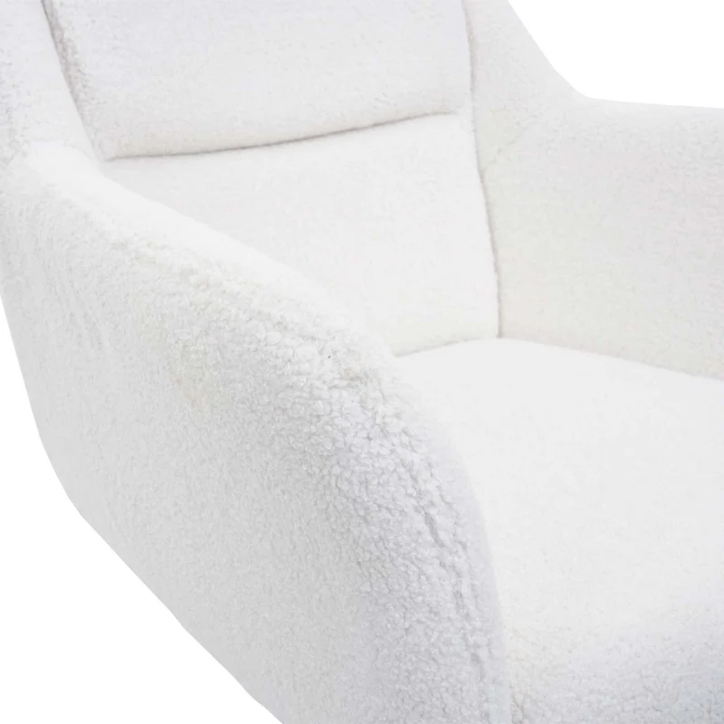 Lot de 2 chaises de salle à manger avec accoudoirs siège pivotant en tissu bouclé blanc 04_0007364