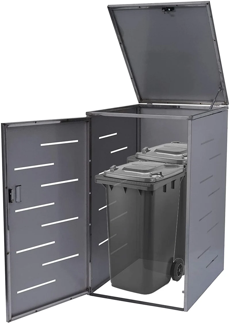Abri de poubelles extérieur conteneurs à ordures jusqu'à 2 bacs 116x71x98 cm en acier inoxydable 04_0005590