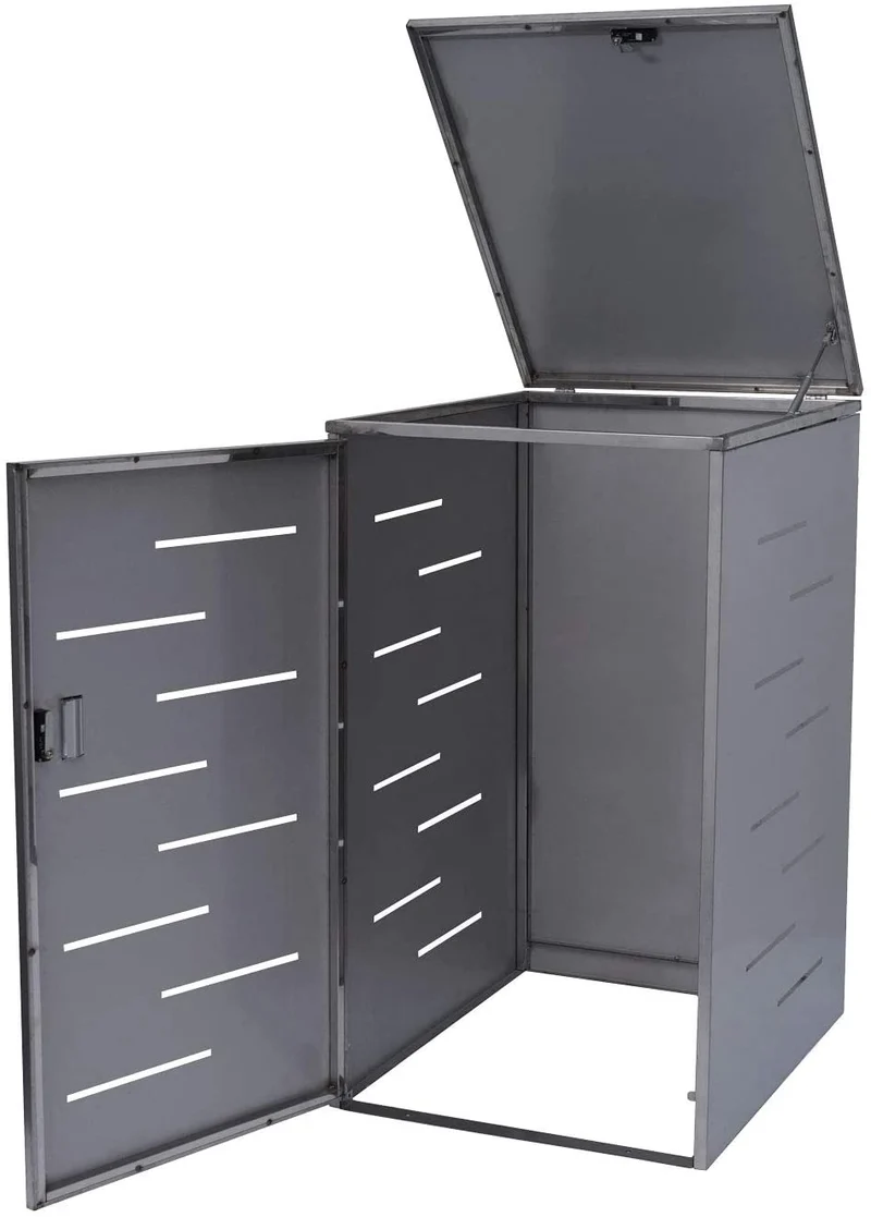 Abri de poubelles extérieur conteneurs à ordures jusqu'à 2 bacs 116x71x98 cm en acier inoxydable 04_0005590