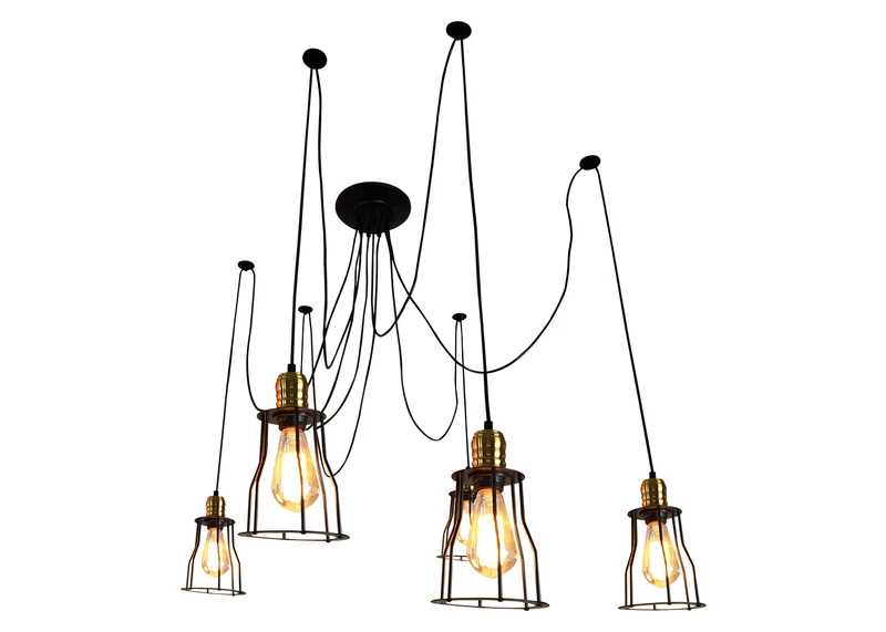 Lustre lampe suspendue design industriel réglable en hauteur noir 5x abat-jour 04_0003597