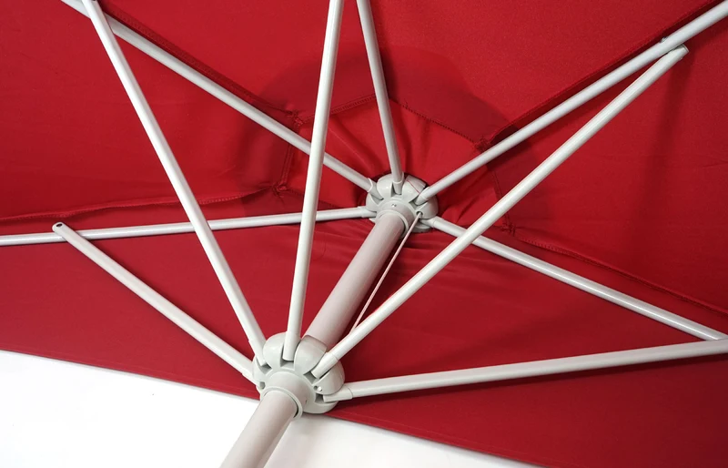 Demi parasol semi-circulaire balcon terrasse UV 50+ polyester/aluminium 3kg avec une portée de 270 cm bordeaux avec support 04_0003848