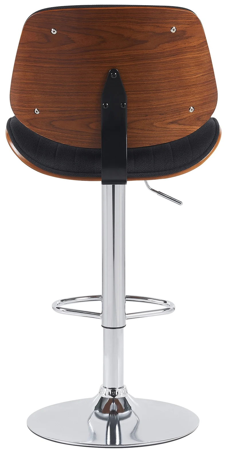 Lot de 2 tabourets de bar style rétro moderne assise en tissu noir bois noyer et cadre métal chromé 10_0006584